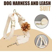 White Dog Harness And Leash Set Adjustable Lace Harness For Girl Dogs Luxury Dog Harness No Pull With Handle Bow Flowers For Easy Dog WalkingSRR8 - BeigeHarnessSet - View 5