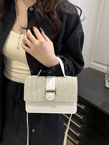 2026 Summer Straw Woven Small Handbag For Women, Fashionable Solid Color Shoulder Crossbody Square Bag - Beige - View 5