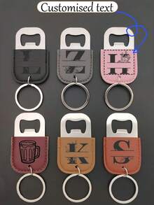Custom Leather Keychain Bottle Opener, Customized Name Metal Key Chain, Gifts For Men, Boyfriend, Wedding Party, Groomsmen, Father's Day, Anniversary - Multicolor - View 1