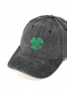1pc Clover Embroidery Baseball Cap, Washable Adjustable Hat, Fashion Breathable Versatile Outdoor Sun-Shading, Holiday Gift'