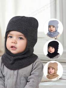 1pc Kids/Baby Solid Color Knitted Cute Balaclava Hat, Warm & Suitable For Autumn/Winter Outdoor Daily Use - 1PC - View 1