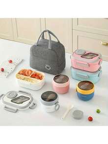 3件套午餐盒套装，包含午餐盒、保温袋、早餐杯，适用于工作、学校和户外交通，午餐盒、沙拉杯、保温套装。分格午餐盒，开学季学生用品，午餐盒，午餐袋 - 彩色 - 查看 7