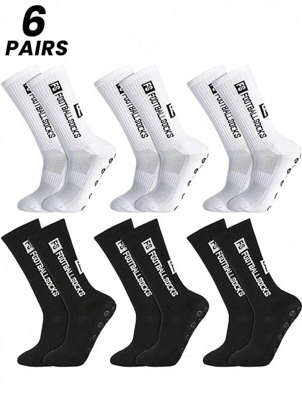1/4/6 Pairs Grip Soccer Socks For Men Anti Slip Athletic Socks Non-Slip Sports Football Basketball Socks With Grip Pads