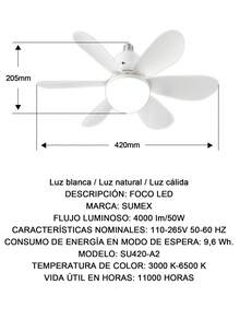 Ventilador con luz de casquillo de 50W/60W, ventilador de techo de 20.5" con luz y control remoto, ventilador de casquillo E27 con LED para baño, dormitorio, ventilador LED blanco,bombilla de base E27, 3 colores 3000K-6500K, ventilador con luz regulable para garaje, baño, dormitorio, cocina, 4000 lúmenes. - 50W - Ver 11