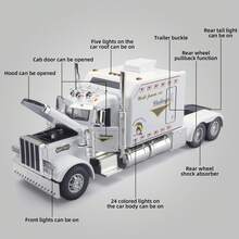 1pcs Simulation 1:24 Alloy Die-Cast Semi-Trailer Model, Three Sound Effects, Metal Body Truck Model, Suitable For Children Aged 3 And Above Toy Trailer, Birthday Gift - 彩色 - 查看 3