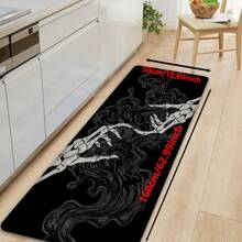 1pc Halloween Skull Pattern Printed Non-Slip Linen Kitchen Rug, Bathroom Mat, Doormat, Home Decor, Halloween Decoration, Halloween Gift, 3D Printed Rectangular, Suitable For Living Room, Bedroom, Hallway, Bathroom, Laundry Room - Polyester Carpet, Indoor & Outdoor Use