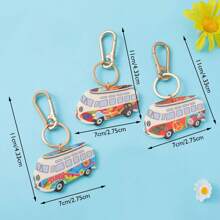 Personalisierter Schlüsselanhänger, Schlüsselkette, Taschendeko mit Friedens-Liebe-Hippie-Bus-Motiv, Schule