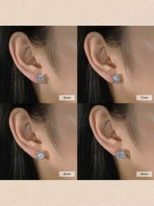 1pair Graceful 925 Sterling Silver Stud Earrings With Dazzling Square-Cut Zirconia, Accessory For Ear Elegant And Refined Jewelry For Every Fashion-Forward Woman, The Perfect Gift For Birthdays Or Anniversaries