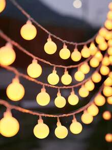 1pc 1.5m~6m White Spherical String Lights, Battery Powered, Indoor Decoration LED Fairy Lights, Suitable For Bedroom Decor, Room Wall Decor, Wedding Party Decor, Outdoor Garden Tree Decor Ball String Lights, Camping Tent Decor String Lights - White - View 1