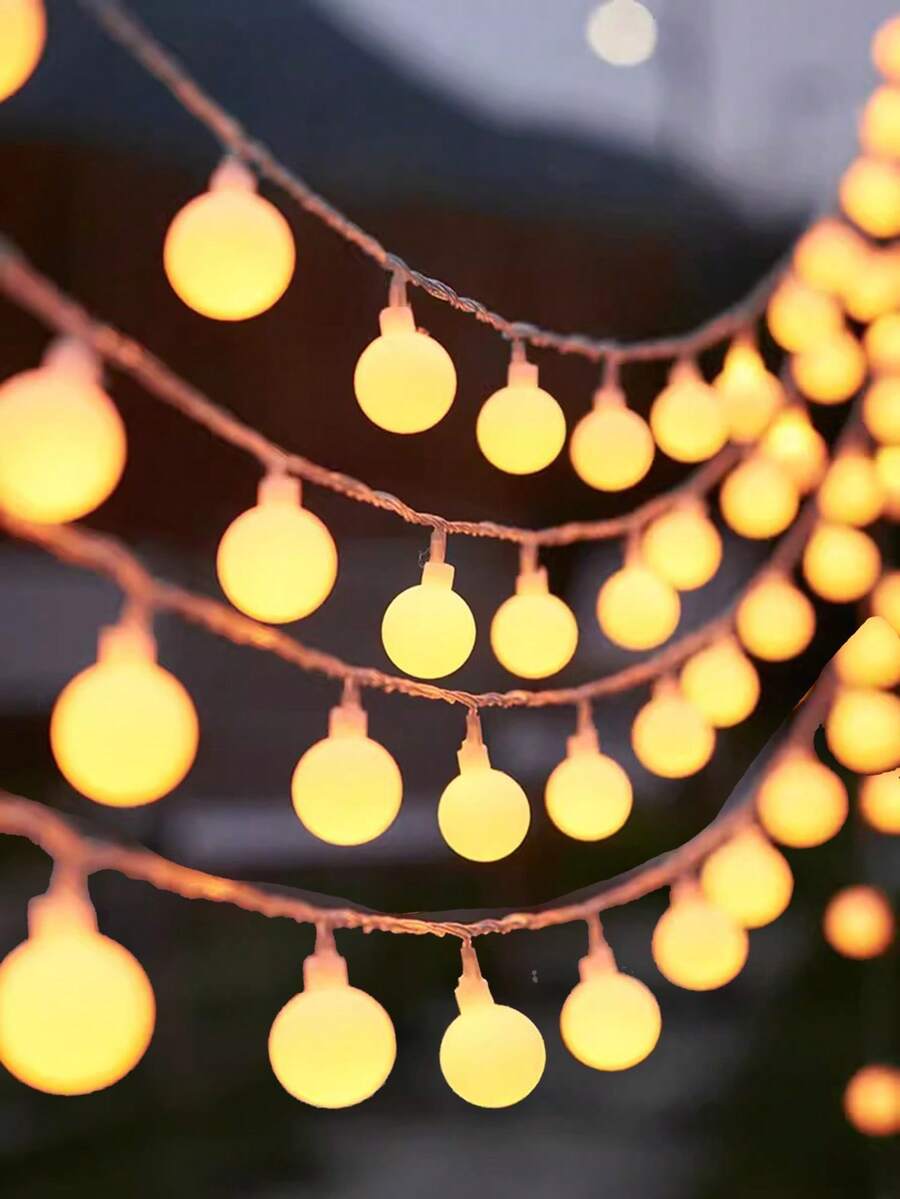 1pc 1.5m~6m White Spherical String Lights, Battery Powered, Indoor Decoration LED Fairy Lights, Suitable For Bedroom Decor, Room Wall Decor, Wedding Party Decor, Outdoor Garden Tree Decor Ball String Lights, Camping Tent Decor String Lights - White - View 1
