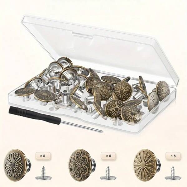 6/12/24pcs Snap Buttons, Latest Flat Design Loose Jeans Buttons, Reusable & Adjustable Metal Pants Button Tightener