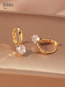 Hihho 1 Pair Luxury Elegant Single Diamond-Shaped Cubic Zirconia Pendant Earrings, Suitable For Valentine's Day And Daily Wear