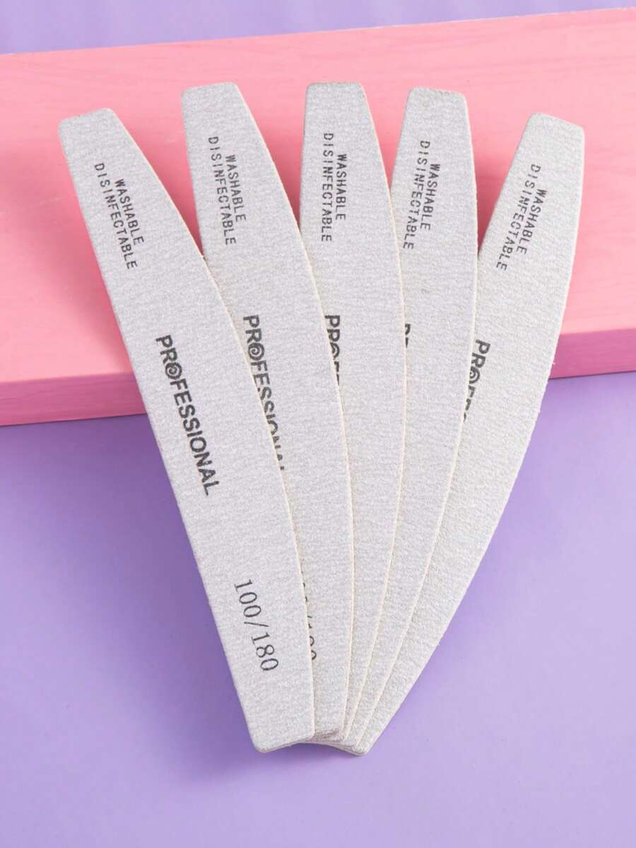 5pcs Nail File, 100/180 Grit Nail Files For Natural Nails, Professional Strong Emery Boards For Nails Doubled Sides Washable Fingernail Files Manicure Tool Set - Light Grey - View 1