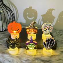 Set de 6 piezas de luces de noche de hierro de estilo Halloween, luces decorativas de calabaza, bruja, calavera, araña, luces LED de escritorio para chimenea, decoración de Halloween para el hogar, fiesta, habitación, jardín como regalo