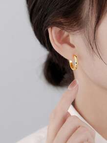 1pair Luxurious Copper Inlaid Multi-Color Star, Moon & Round Shaped Hoop Earrings, Perfect Gift For A Date Elegant And Sexy Copper Jewelry