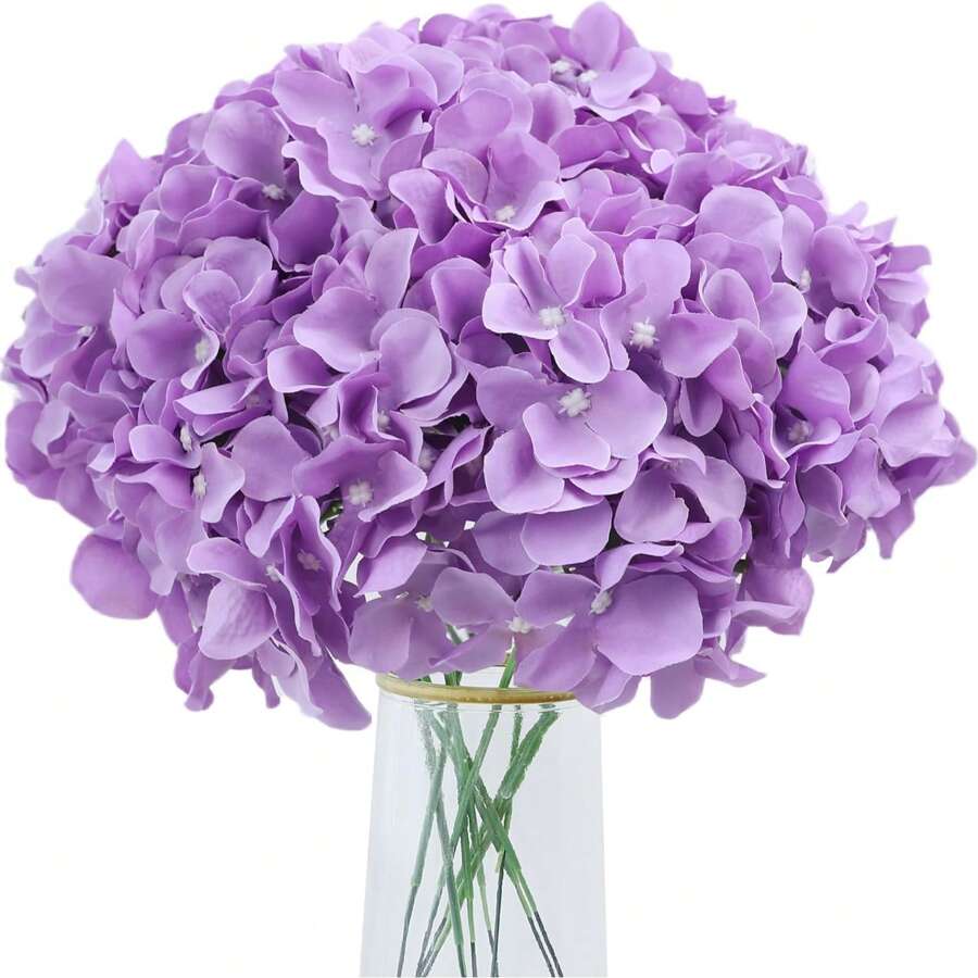 1/5/10/20pcs Hydrangea Artificial Flower Heads With Stems,Fake Hydrangea Flowers, Table Arrangement Decoration Silk Flower, Purple Fake Flower For Home Office Party Wedding, Fake Plants, Spring Decor, Room, Desk, Garden Decor, Room Decoration Stuff, Valentine Day, Gift