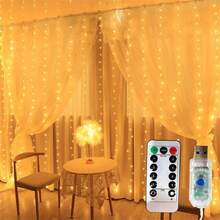 USB Powered Curtain String Lights, 8 Lighting Modes Remote Control, Suitable For Wedding, Christmas, Halloween, Home Bedroom, Holiday Party, Ramadan, Valentine's Day Decoration - USB Curtain Light - View 2