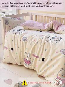 3 pièces Ensemble de literie, Housse de couette imprimée animaux de bande dessinée, Convient pour la sieste en crèche/maternelle, Retour à l'école, Chambre d'enfant, Rose/Bleu/Vert, Applicable pour les garçons et les filles, Comprenant 1 housse de couette (47*59 pouces), 1 housse de matelas (23*53 pouces), 1 housse d'oreiller (11*19 pouces) (Sans rembourrage)
