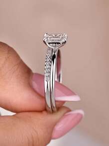 1 pièce Bague de fiançailles/mariage élégante en argent sterling 925 avec cubic zirconia cubique coupe princesse à 4 griffes, cadeau d'engagement pour femme, bijouterie fine