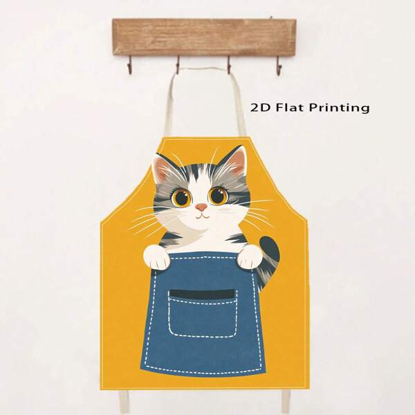1 pieza Delantal de lino con diseño de gato de tamaño para adultos con bolsillo, apto para cocinar y hornear, equipo de chef en el hogar, lindo atuendo de cocina, 55*68cm
