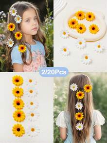 2/20 Pcs Hair Clips Cute Flower Sunflower Bow Hair Clips Claw Clips Hair Barrettes Hair Accessories For Girls Daily Wear Suitable For Many Occasion - Multicolor - View 2