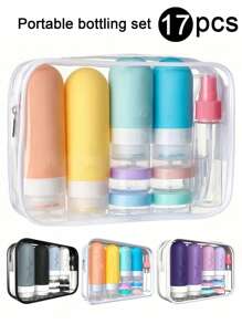 Travel Essentials 17pcs/Set, Silicone Travel Bottles For Toiletries, Leakproof Empty Refillable Liquid Container Travel Essentials For Cosmetics Shampoo Soap Conditioner Lotion Liquid, Travel Accessories With Portable Storage Bag Split Bottle Travel Spray Bottle Keychain Small Spray Bottle Very Suitable For Easter Gifts And Ramadan Gifts Cruise Essentials