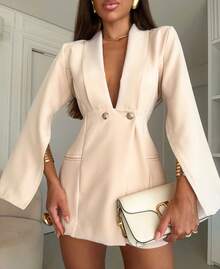 Shorts And Tailored Blazer Set With Square Neckline - Desnudo - Ver 1