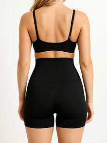 Slim Plus High Waist Compression Shapewear Shorts - 黑色 - 查看 2