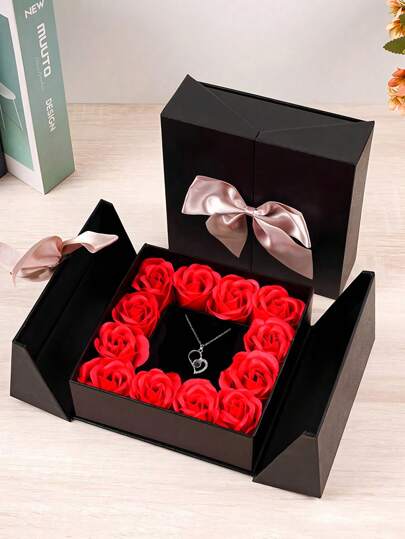 1 pieza de Caja de regalo de joyería romántica con rosa de moda, caja de regalo de accesorios de rosa hecha a mano que se puede combinar con diferentes joyas. No contiene joyas, el material de la caja de regalo es papel, estilo Ins, de lujo ligero y de alta gama. La caja de regalo es adecuada para la decoración del hogar, regalos de boda, regalos de aniversario de boda, regalos para la novia, regalos del Día de la Madre, regalos de alta gama para confesiones románticas a la novia.
