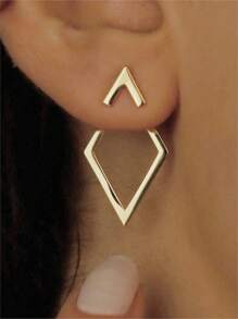 1 par de pendientes de mujer con forma geométrica de flecha de diamante delantero-trasero