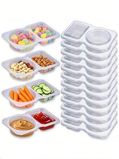 20pcs Reusable Snack Containers With Lids, New Design Snack Boxes, Snack Divider Boxes, Snack Packaging Boxes, Double Layer Snack Boxes, Suitable For Dining Out And Camping