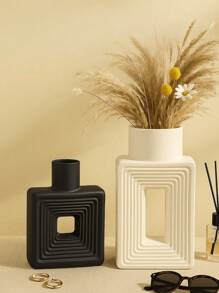 1pc White Ceramic Vase, Square Vase Home Decoration Minimalist Nordic Bohemian Style, Suitable For Living Room, Shelf, Table, Bookshelf, Fireplace And Entryway Decoration Vase Rama Decoration Rama