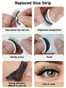 奥黛丽单对装/3对装自粘假睫毛，防水可重复使用，自然逼真，打造洋娃娃般的美睫效果，长度10-16毫米，每包3对，预涂胶设计，按压式贴合，细条假睫毛。（1对不含胶水） - 自然纖長款 - 查看 5