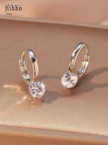 Hihho 1 Pair Luxury Elegant Single Diamond-Shaped Cubic Zirconia Pendant Earrings, Suitable For Valentine's Day And Daily Wear