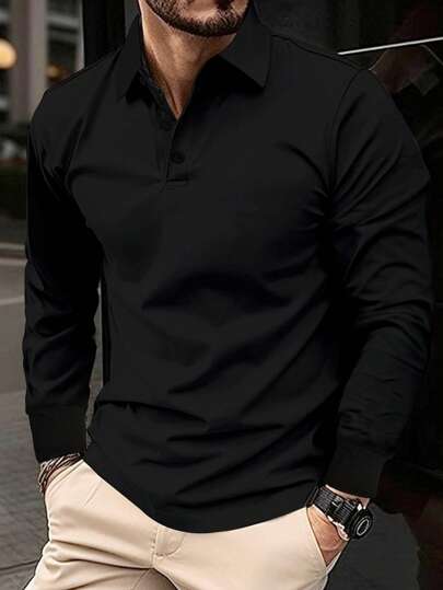 Męska modna, swobodna i dojazdowa koszulka polo z długim rękawem