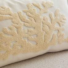 1pc Beige Coral Embroidery Cushion Cover - Linen Fabric With Tassels On Four Corners, Suitable For Modern Country Style Interior Decor, Sofa Throw Pillow Case/Cushion Cover, Daily Use & All-Season Decor, Insert Not Included