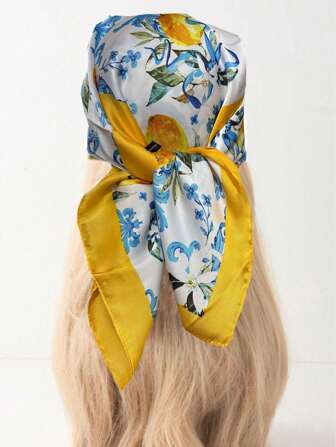 1 pezzo Bandana per donne, fasce per capelli eleganti in stile coreano con stampa floreale, foulard quadrato in seta sintetica, nuovo modello di sciarpa parasole per collo per outfit primaverili ed estivi, accessori per capelli