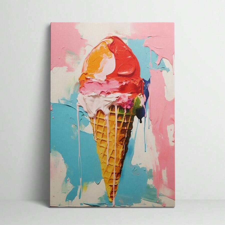 1 Pc Canvas Painting,Ice - Cream, Waffle Cone, Painting, Colors, Canvas ,Wood Framed Painting (1) Thickness 2.5 Cm/ 1 Inch-Home Decoration For All Occasions,Ideal New Year, Valentine's Day,Thanksgiving,Easter,Christmas Gift,Room Decoration Aesthetic,Wall Decoration Art,Perfect Gift,Autumn And Winter Wall Decoration,Living Room Decoration, Bedroom Decoration, Kitchen Decoration, Entry Decoration, Bathroom Decoration, Direct Wall Painting, High Quality Wall Painting Poster,Modern Home Decoration Stretched And Framed Ready To Hang - Multicolor - View 1
