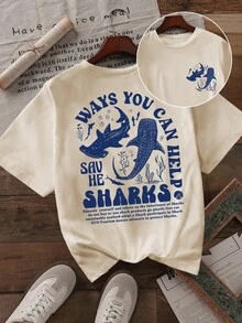 女士休闲短袖圆领大码 T 恤 - 杏色 - 查看 1