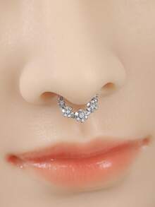 1pc Black & White Square Rhomboid Cubic Zirconia Decorated Women Nose Ring 18K Gold Plated CZ Seamless Nose Ring Clicker Hinged Segment Ring Surgical Steel Hypoallergenic 16G Nose Piercing Jewelry