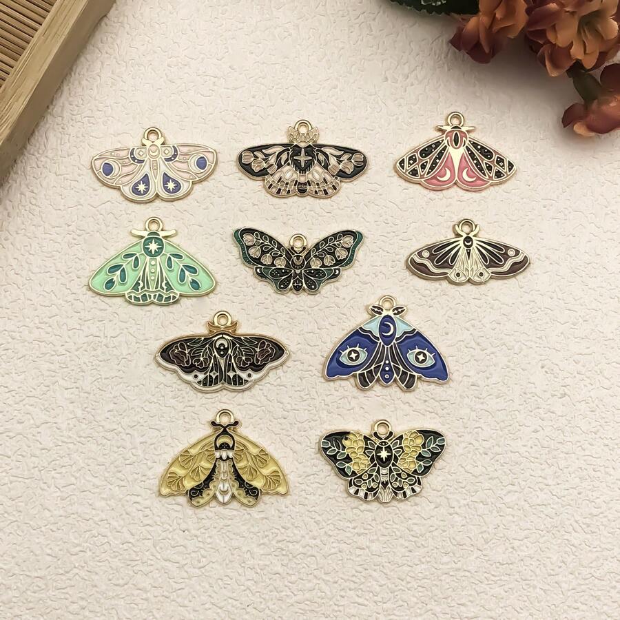 10 件混合日月飞蛾昆虫饰品,用于珠宝制作合金珐琅蝴蝶吊坠,DIY 手机链项链吊坠配件 - A - 查看 1