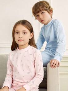 Annil Children's Clothing, Girls, Boys, Medium And Large Children, Mid-Collar Autumn Clothes And Pants Sets, Home Base Layer Warm Clothes, Autumn - Blue - View 3