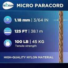 TECEUM Micro Paracord – 118 Mm X 125 Ft – Micro Utility Cord – Thin Braided Paracord Rope – Best Crafting, Projects, Fishing, Camping – Wind Chime – Survival Strong String - 土狼棕 - View 5