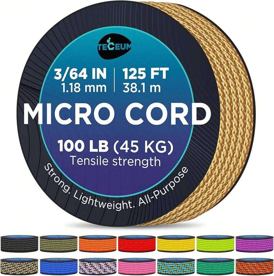 TECEUM Micro Paracord – 118 Mm X 125 Ft – Micro Utility Cord – Thin Braided Paracord Rope – Best Crafting, Projects, Fishing, Camping – Wind Chime – Survival Strong String - Honey Gold - 查看 1