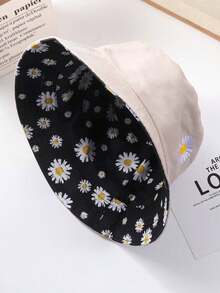 1pc Double-Sided Embroidered Travel Hat, Suitable For Everyday Wear - Beige - View 1