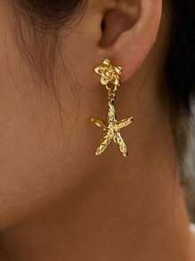 1 par de aretes colgantes de metal con estrella de 5 puntas de moda para mujer, apropiados para uso diario