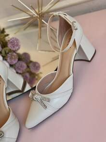 Women's Sandals, Low Block Heel, Shiny Bow, Milli, Elegant,  Party - Chantilly - Xem 5