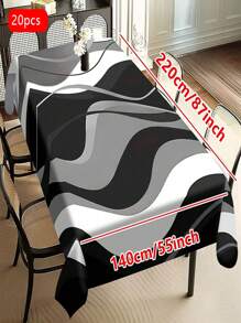 1/20 Stück Schwarz-Weiß Tischdecken, rechteckige Speise- und Kaffeetisch Tischdecken, 3D Optische Effekte, 2D bedruckte Tischdecken, Hochzeitstisch Dekorationen, Heim Dekorationen, geeignet für Picknicks, Camping, Hochzeiten, Geburtstagsfeiern