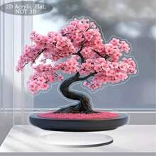 1pc Pink Cherry Blossom Acrylic Potted Tree Decoration - 2D Flat Desktop Display, Black Trunk And Bright Pink Flowers, Suitable For All Seasons Holiday Indoor Decoration, Is An Ideal Gift For Friends, Family, Traditional Style Decoration | Bright Flower Design, Cherry Blossom Decoration
