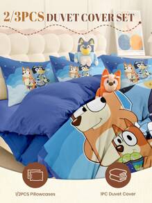 Bluey 2/3pcs Duvet Cover Set, Space Fantasy Pattern Bedding, Cozy And Breathable Bedding Set, Skin-Friendly And Comfortable, Cartoon Style Comforter Cover Set, Soft And Anti-Pilling, Cute Home Textile, 1 Comforter Cover And 1/2 Pillowcases, Quilt Core Not Included, Autumn Decor, Room Decor, Back To School, School Supplies